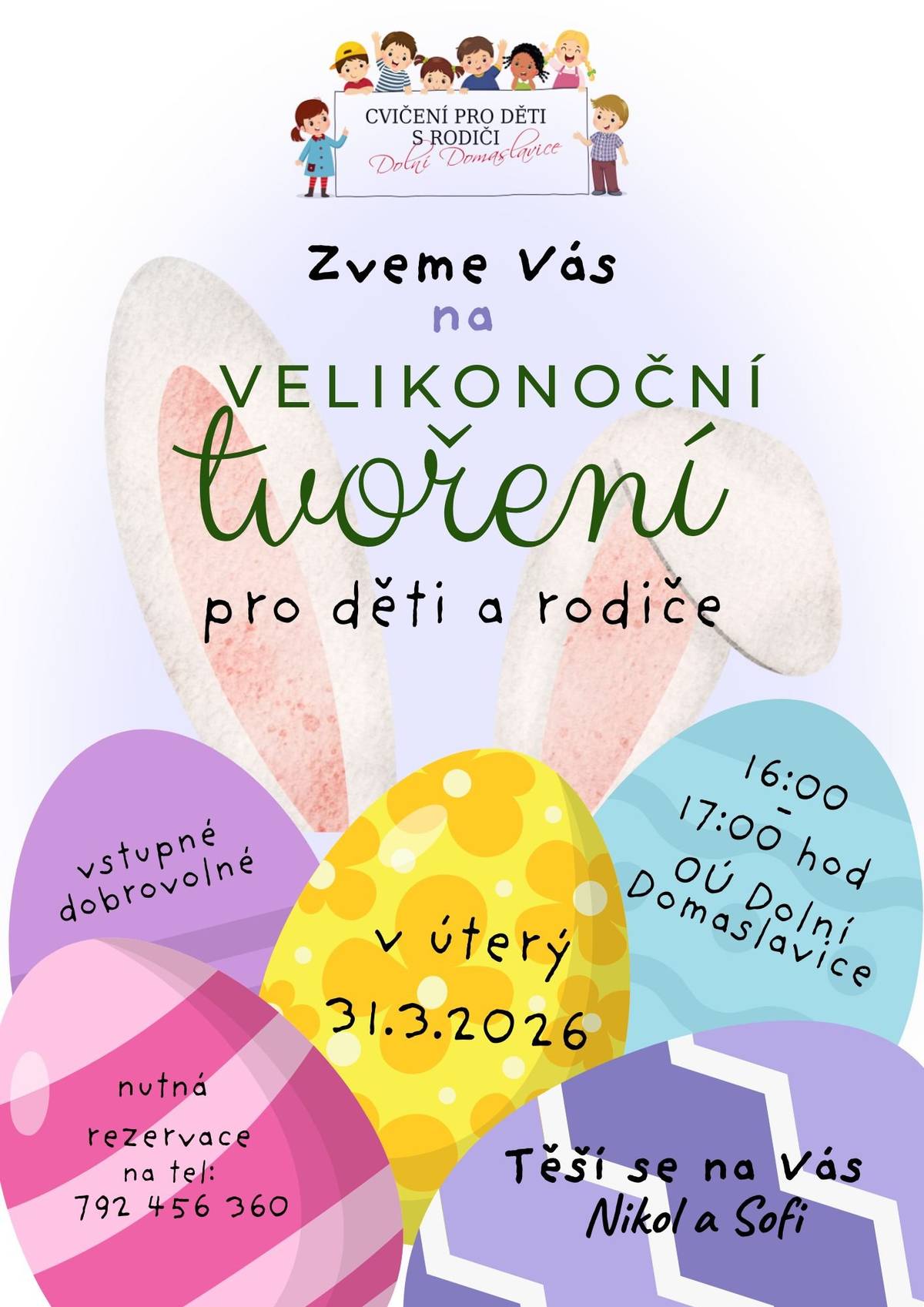 Zveme všechny děti a jejich rodiče na Velikonoční tvoření, které se koná na obecním úřadě v přízemí budovy.