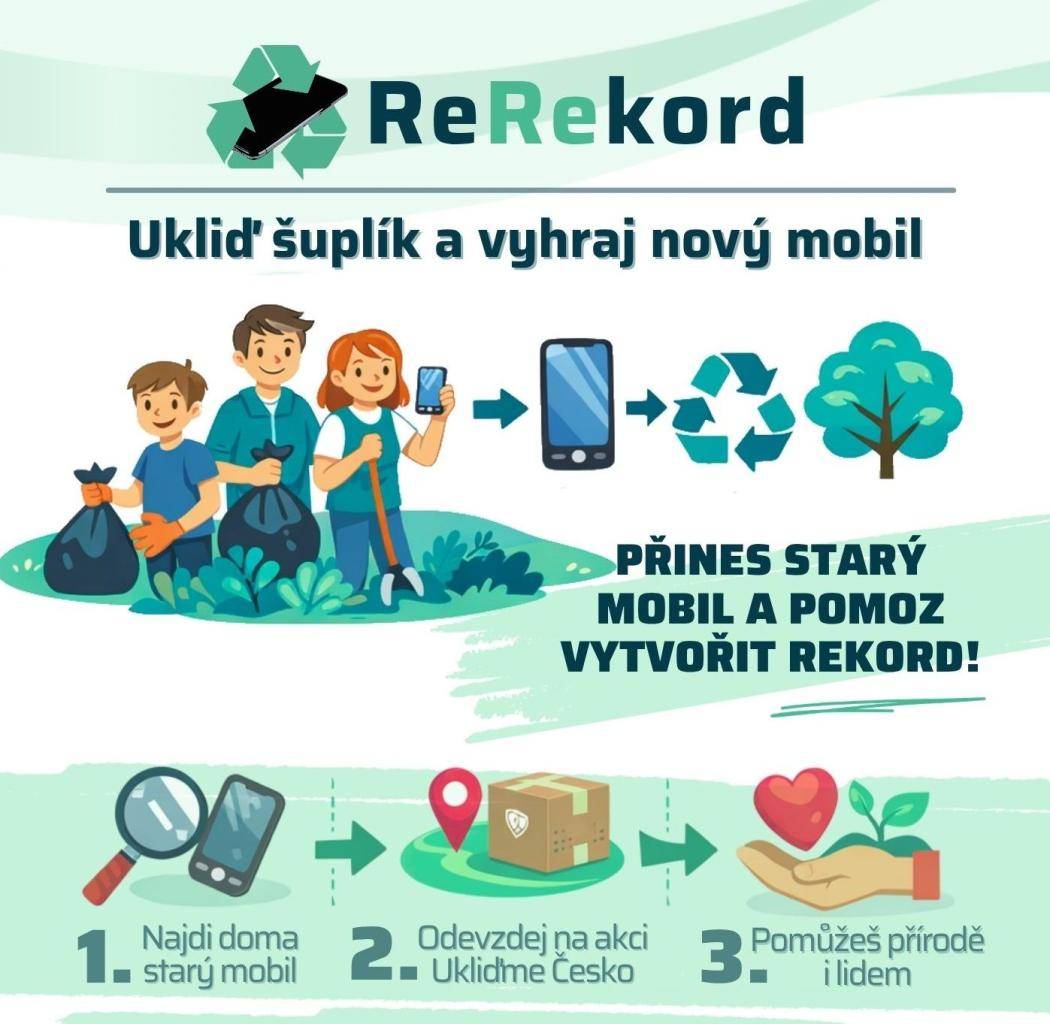 Zapojte se do akce Ukliďme Lomnici dne 10.4.2026 v 9:00 hod a přineste starý mobil, abyste pomohli vytvořit nový rekord! Odevzdáním mobilu podpoříte ochranu přírody a navíc máte šanci vyhrát nový telefon.