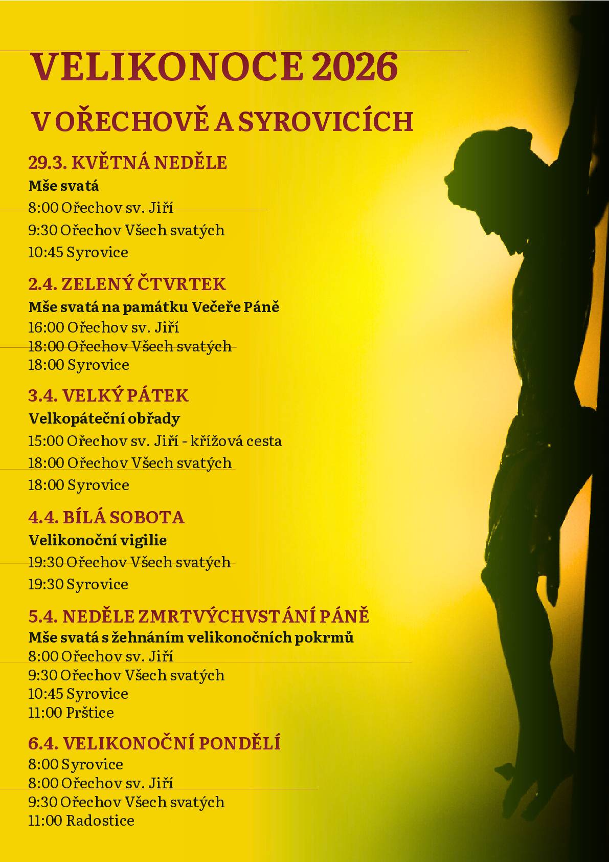 Velikonoce 2026 v ořechovských farnostech.