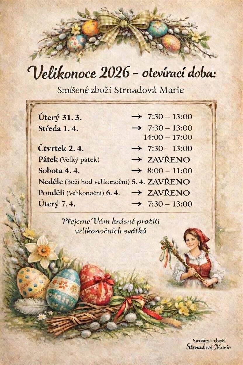 Sváteční otevírací doba obchodu "Smíšené zboží Strnadová Marie" Facebook