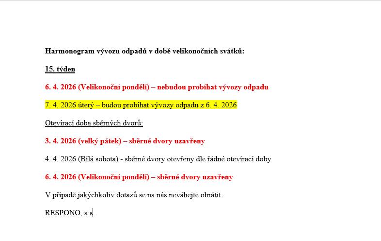 směsný odpad vývoz v úterý 7.4.2026