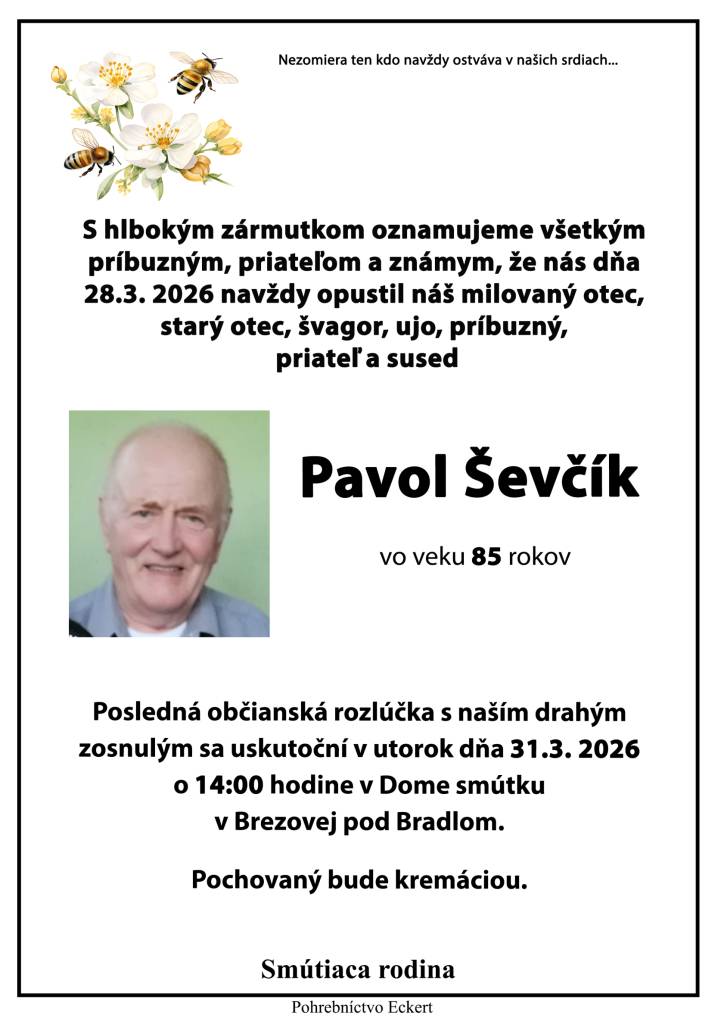 Smútočné oznámenie - Pavol Ševčík