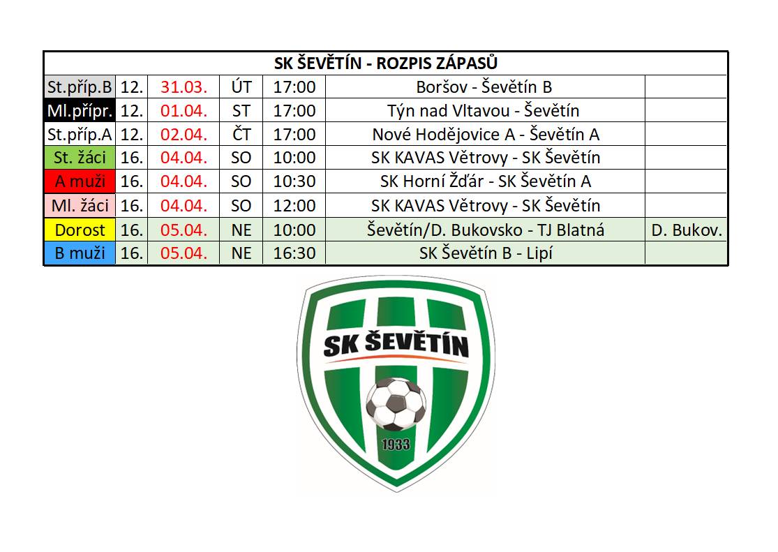 Rozpis fotbalových zápasů pro tento týden. Přijďte zafandit a podpořit hráče.