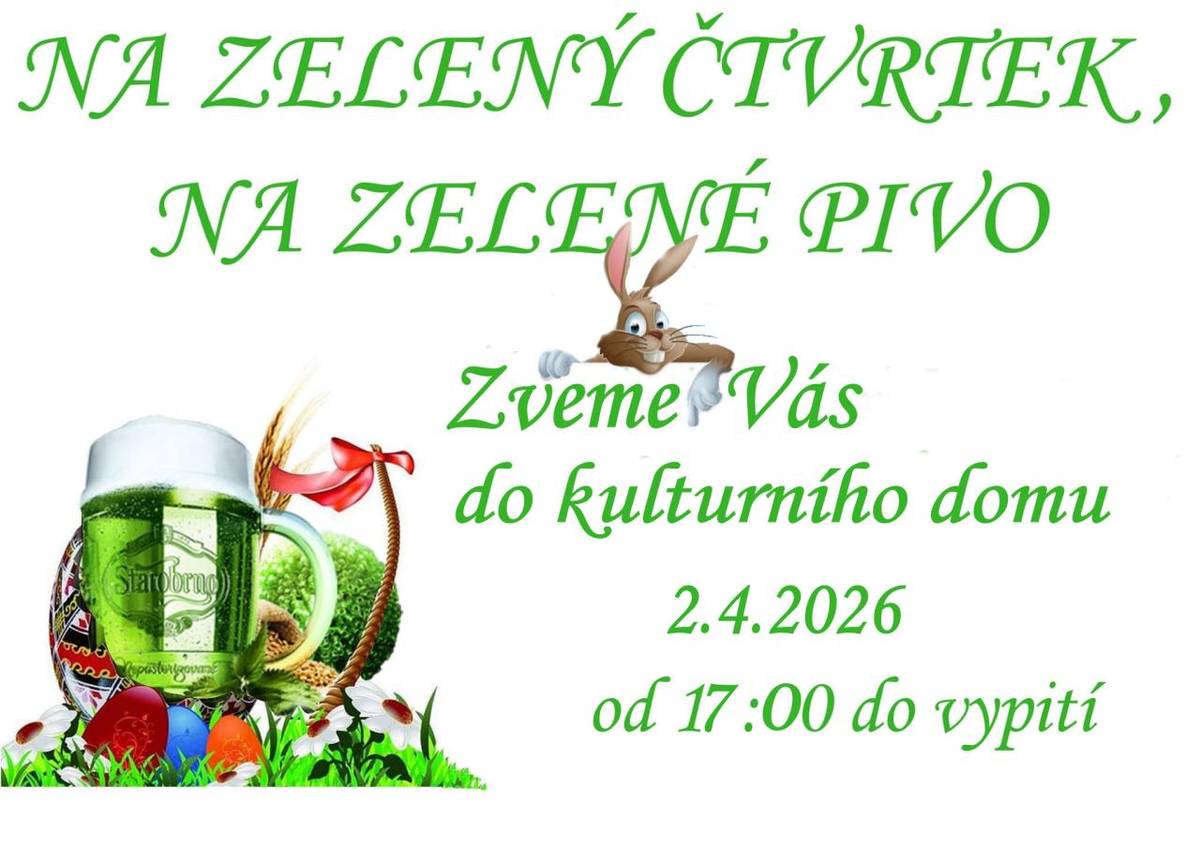 Zveme Vás na zelené pivo do KD 2.4.2026 od 17:00 hod