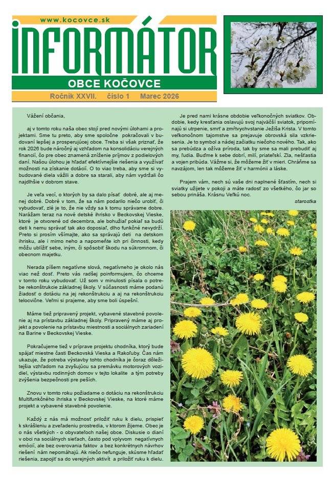 Informátor prvé číslo - marec 2026 nájdete ↓                                      Informátor prvé číslo - marec 2026