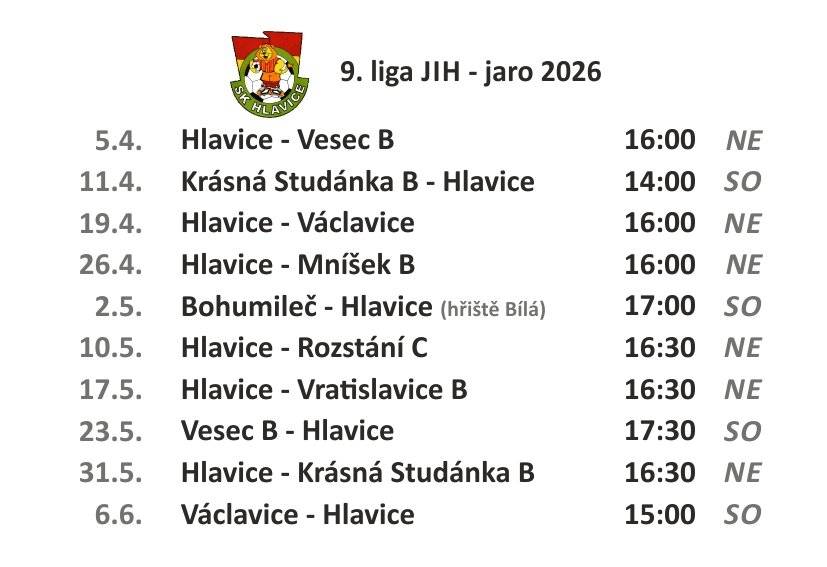 Přijďte podpořit naše hlavické fotbalisty na domácí zápasy, výborné občerstvení zajištěno.