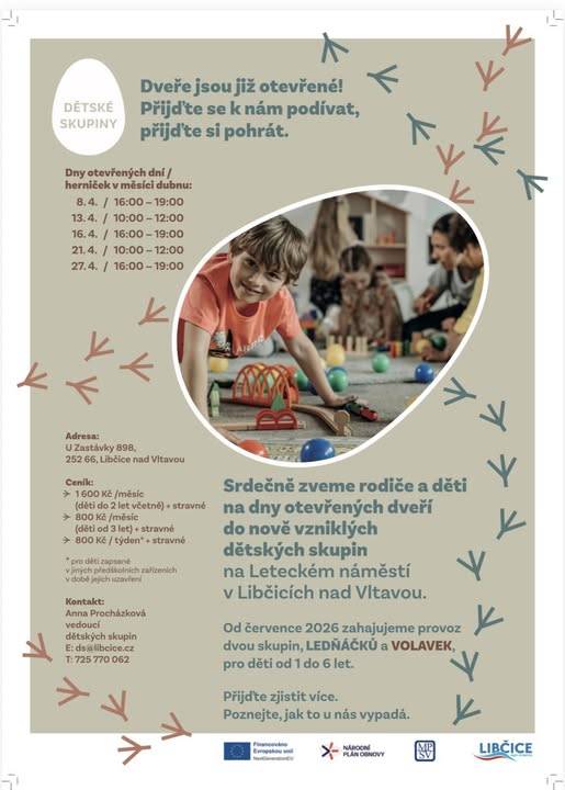 I v měsíci dubnu se dveře našich skupinek otevřou pro setkání, poznání se, hru a společné tvoření. Postupně začínáme třídy vybavovat hračkami a pomůckami, můžete se těšit na mnoho nového.