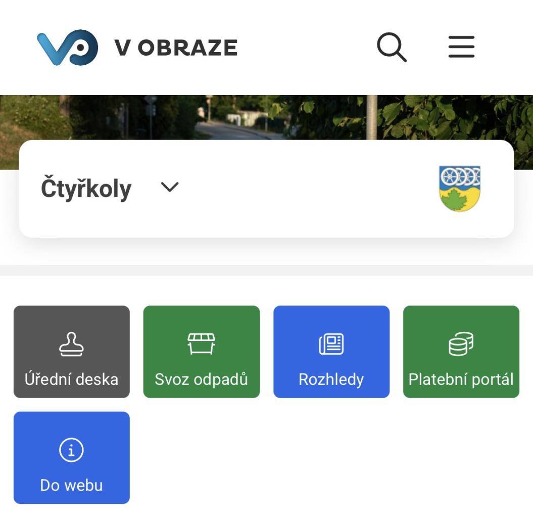 Nově je aplikace V OBRAZE doplněna o rozšířené menu, v horní části přibyly barevné dlaždice s odkazy na užitečné informace včetně kalendáře svozu odpadů. Ten má nastaveny automatické notifikace o svozu vždy den předem v 18 hodin.