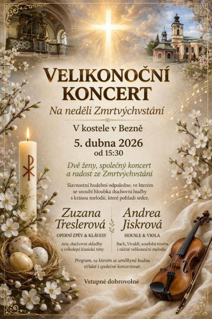 V neděli 5.4.2026 bude v kostele svatého Petra a Pavla pořádán velikonoční koncert.