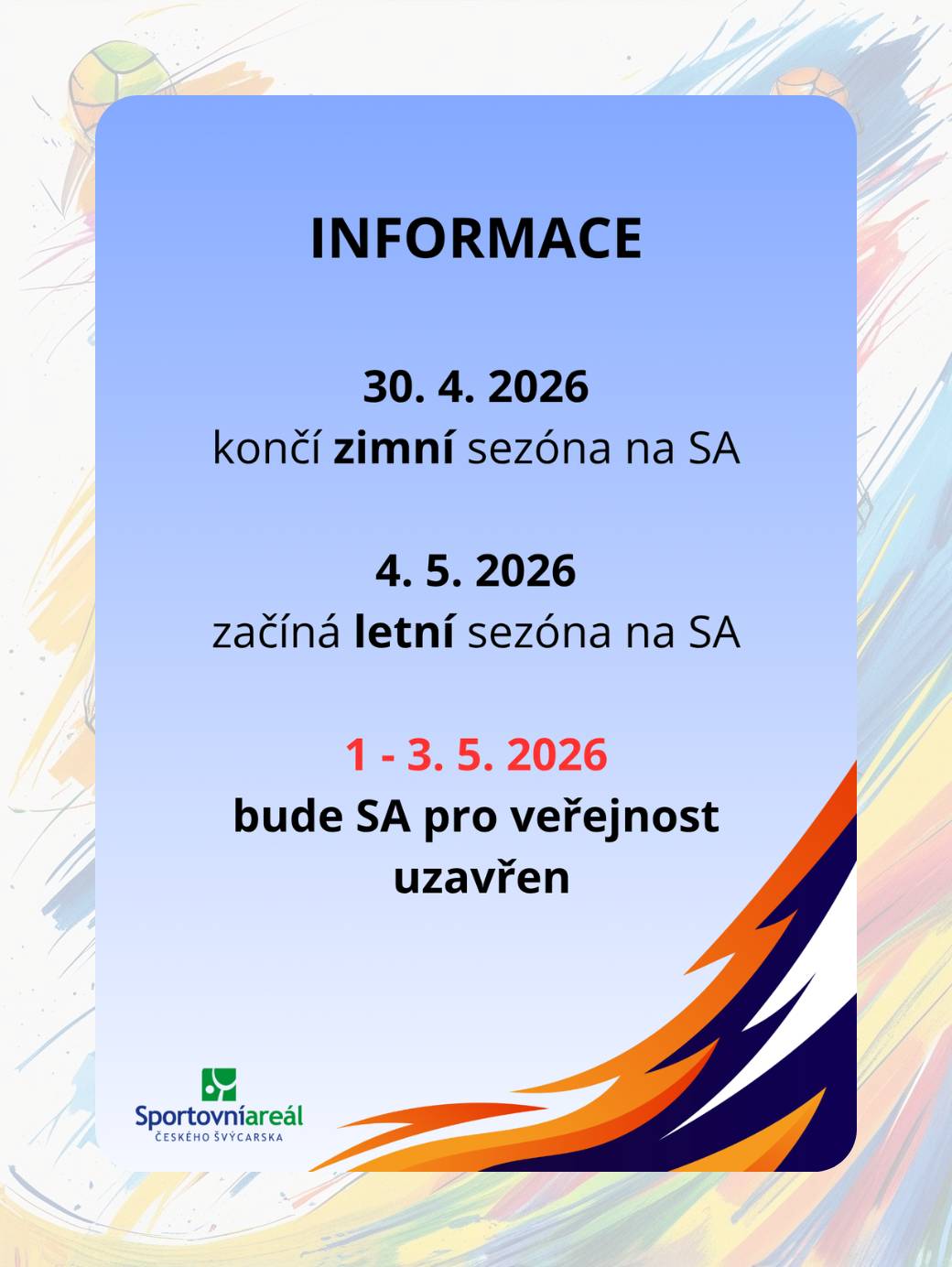 Překrývání sezón na sportovním areálu je obdobím změn, kdy se prostředí i aktivity postupně přizpůsobují novým podmínkám. Zimní sporty ustupují jarním a letním aktivitám, zatímco areál prochází údržbou a přípravou na nadcházející sezónu. Travnaté plochy se regenerují, sportoviště se čistí a upravují, aby poskytla co nejlepší podmínky pro návštěvníky. Tento přechod není pouze technickou záležitostí, ale i symbolem proměny – přináší novou energii, možnosti a motivaci k pohybu na čerstvém vzduchu .