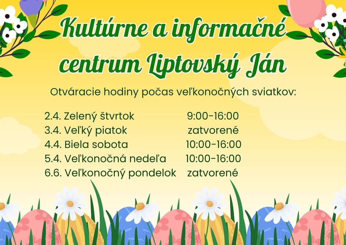 Otváracia doba informačného centra počas veľkonočných sviatkov