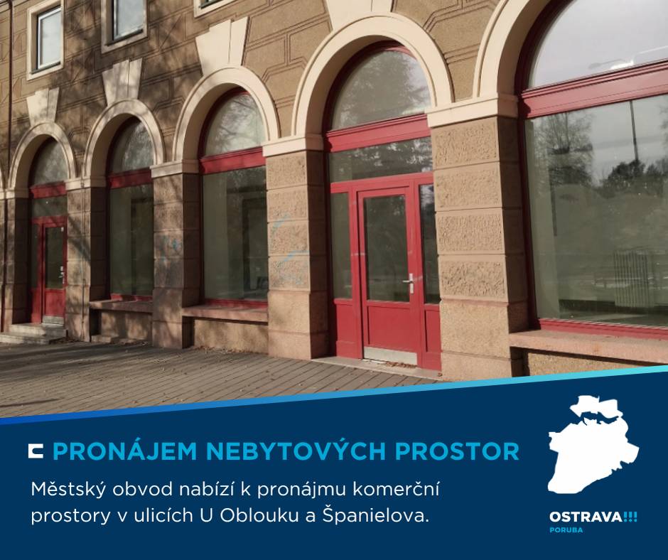 Městský obvod Poruba nabízí k pronájmu dva nebytové prostory v přízemí bytových domů:  🏢 Španielova 963/20 📐 34,70 m² 👉 Prohlídky: 9. 4. 2026 v 10.00 a 15. 4. 2026 v 16.00 🔗 Informace: https://1url.cz/teo85 🏢 U Oblouku 501/9 📐 247,14 m² 👉 Prohlídky: 13. 4. 2026 v 15.00 a 21. 4. 2026 v 10.00 🔗 Informace: https://1url.cz/Zeo8O