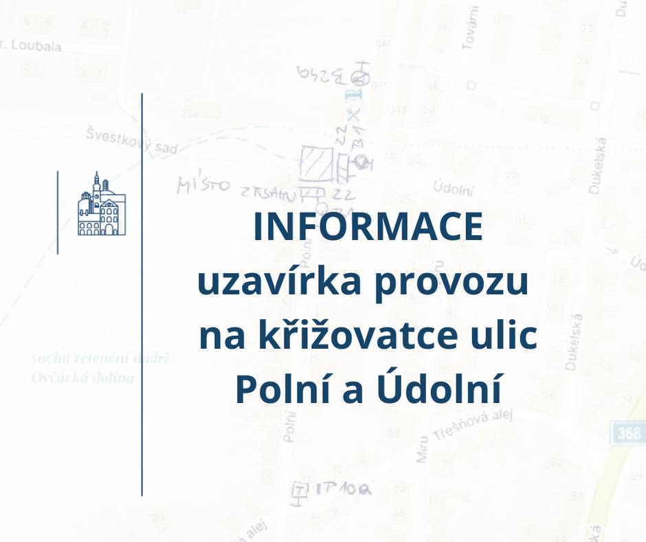 V termínu od 08. 04. do 10. 04. dojde k dopravnímu omezení v podobě úplné uzavírky komunikace v místě budoucí křižovatky ulic Údolní - Polní - Švestkový sad v Moravské Třebové. Důvodem jsou stavební práce na napojení vodovodního řadu v rámci akce „ZTV Moravská Třebová – lokalita Jihozápad“. Uzavírku bude provázet i odstávka vodovodu v rozsahu, který bude včas komunikován provozovatelem inženýrské sítě.    Provoz bude řízen dle schématu přechodného dopravního značení a jednotná objízdná trasa není stanovena.  Prosíme občany o zvýšenou pozornost v dané lokalitě a pochopení pro dočasná omezení. Děkujeme.