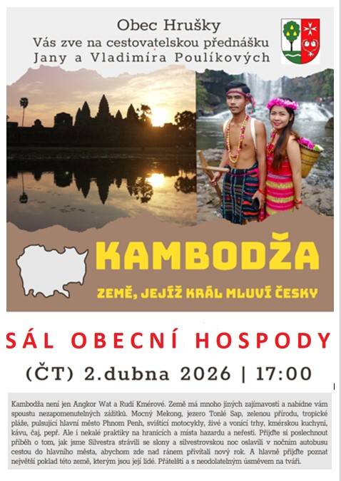 Cestovatelská přednáška Kambodža v sále obecní hospody.