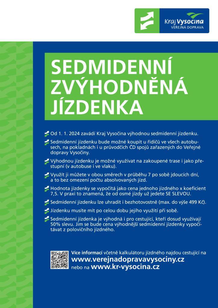 Informace o zvýhodněných jízdenkách veřejné dopravy na Vysočině
