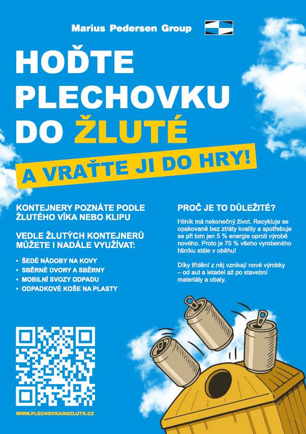 Připomínáme občanům, že nápojové plechovky je možné odkládat i do žlutých kontejnerů a popelnic na plasty.