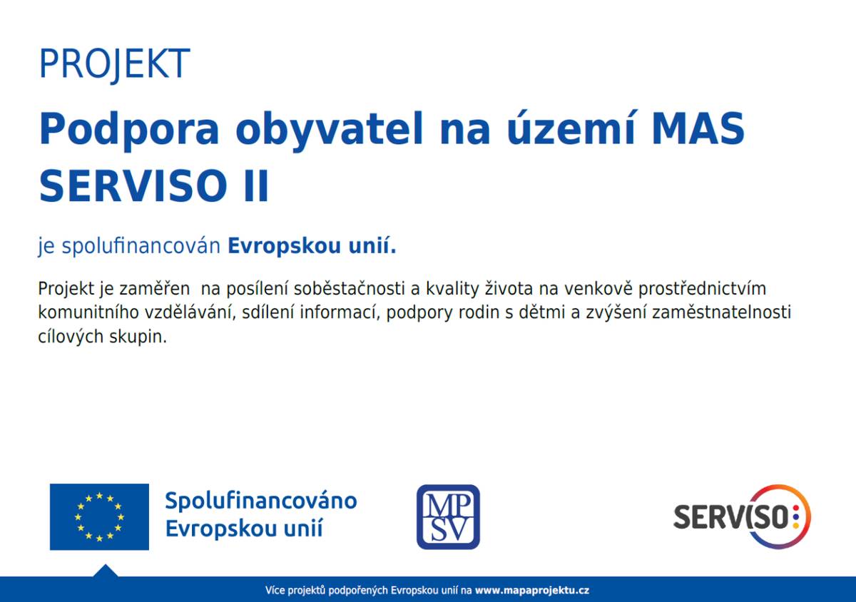 Obec Radovesice získala finanční podporu z projektu Podpora obyvatel na území MAS SERVISO II, který je spolufinancován Evropskou unií.