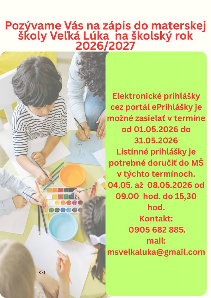 Milí rodičia, v letáku nájdete potrebné informácie k zápisu našich najmenších do škôlky. Nezmeškajte lehoty!