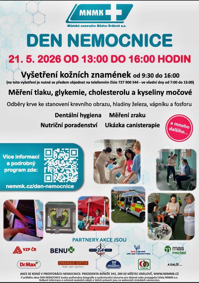 Nemocnice Městec Králové 21.5.2026 od 13:00 - 16:00 hod.