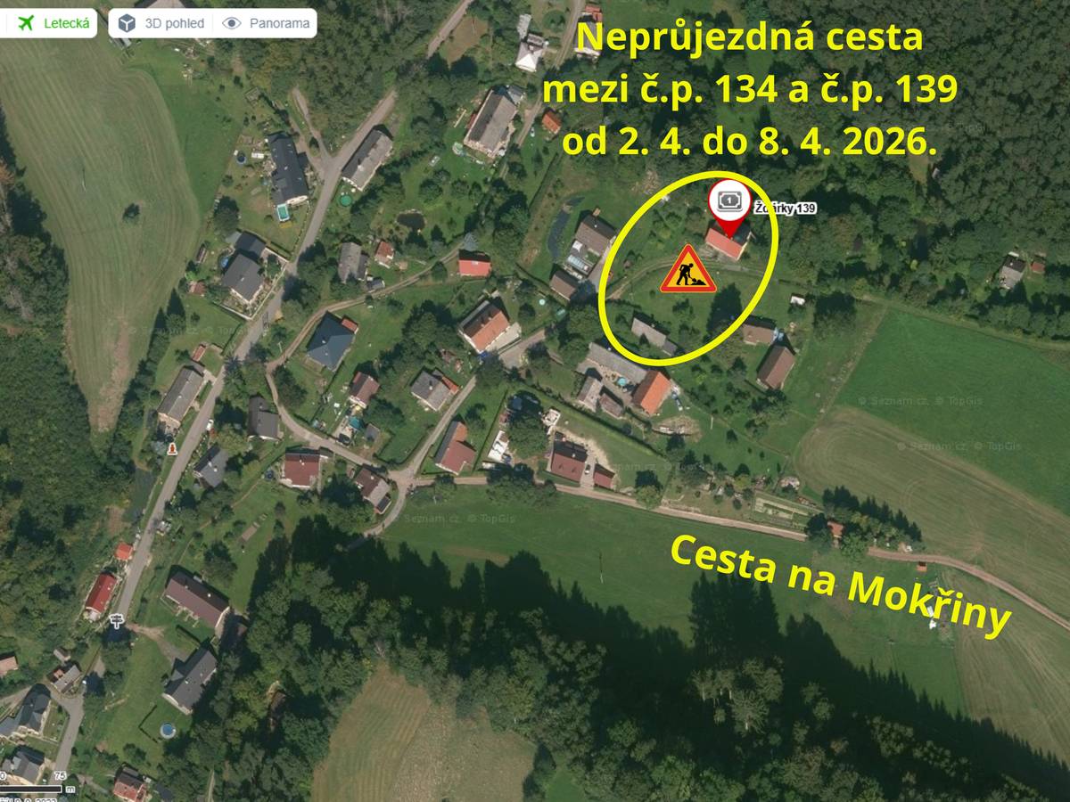 Dobrý den. Od 2. 4. do 8. 4. 2026 proběhne realizace kanalizační přípojky mezi č.p. 134 a č.p. 139. Ve zmíněné době nebude v těchto místech průjezdná komunikace. Děkujeme za pochopení. OÚ Žďárky