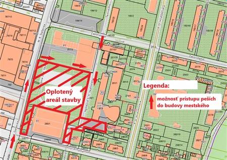 Vzhľadom na prebiehajúcu rekonštrukciu námestia S. H. Vajanského, ktoré je momentálne úplne oplotené, je vstup do Mestského úradu možný len z jednej strany.