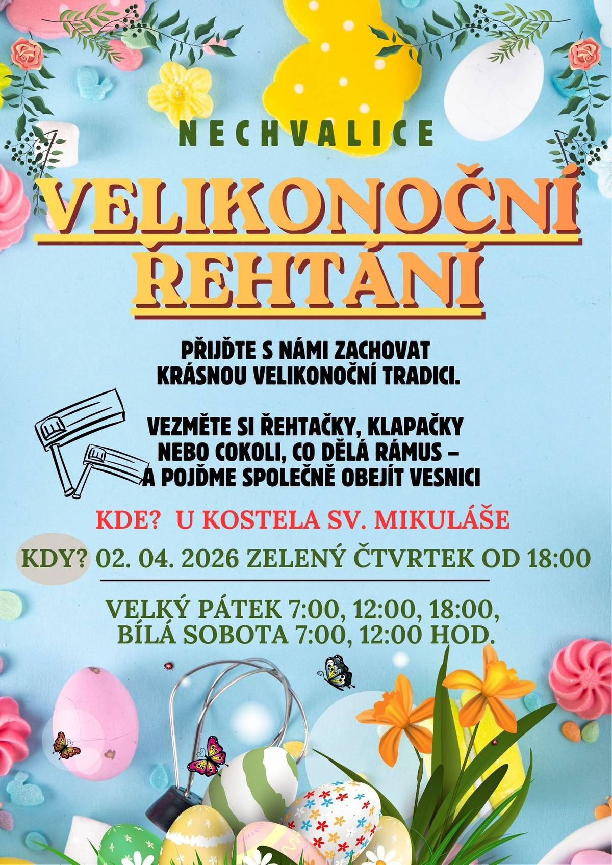 Tak jako každý rok i letos proběhne tradiční řehtání v Nechvalicích. Dnes sraz v 18h před kostelem v Nechvalicích