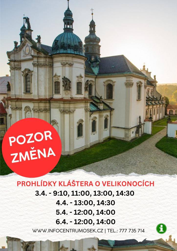 Provoz prohlídek cisterciáckého kláštera během velikonočních svátků.