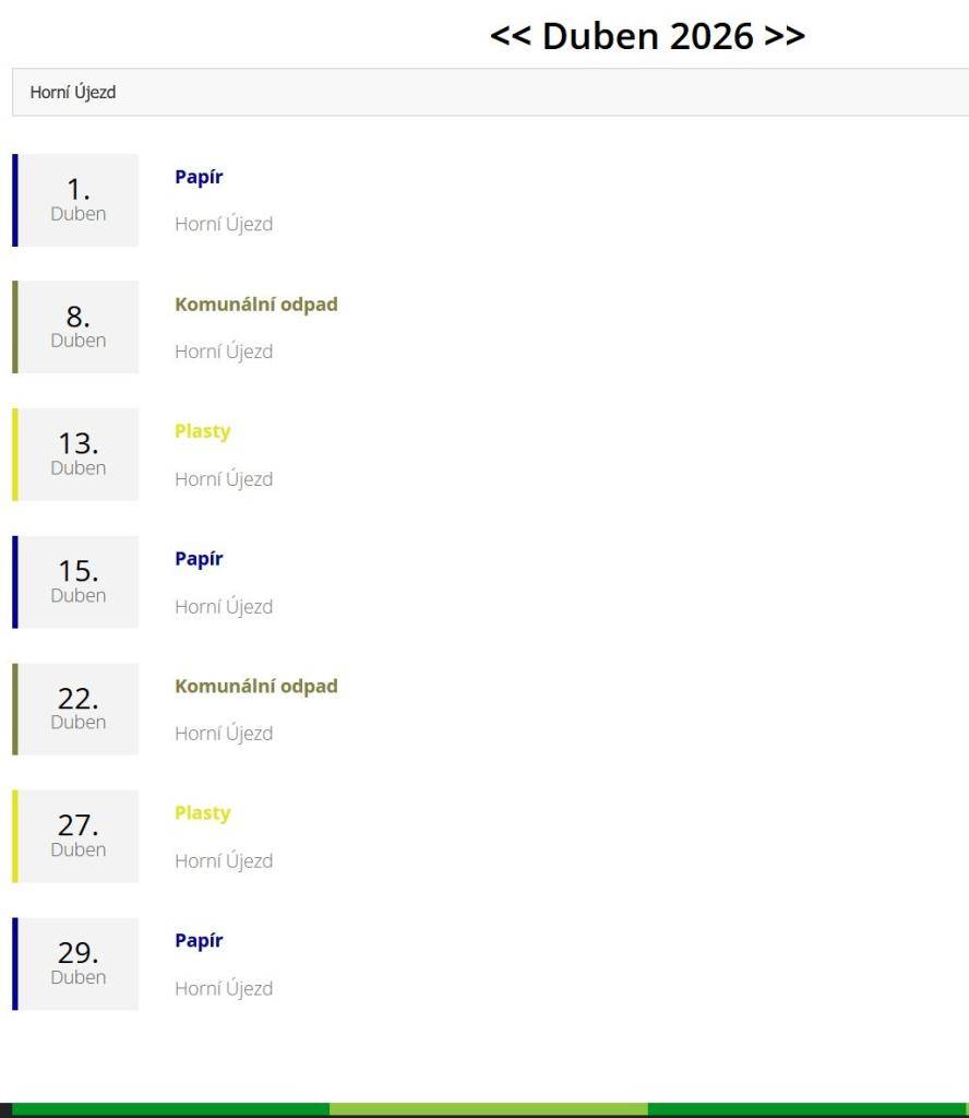 kalendář svozu odpadu na měsíc duben 2026