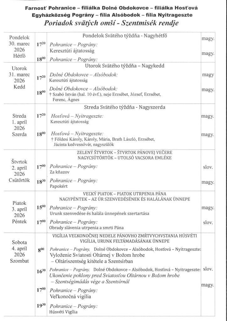 Oznamy fary na 14. týždeň- Plébániai hirdetések a 14. hétre