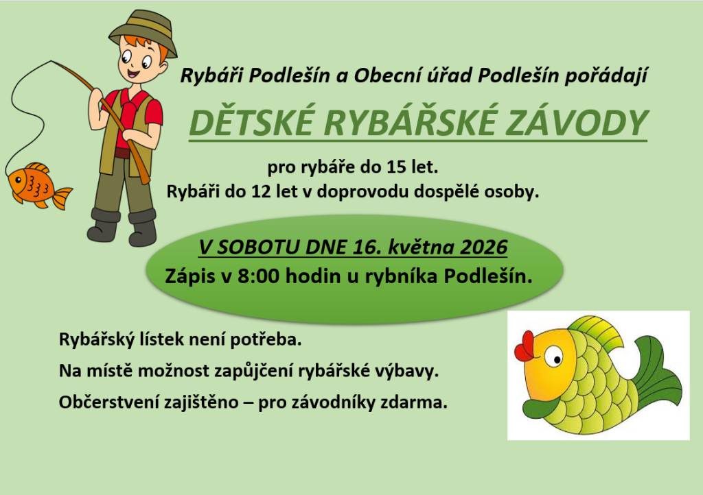 Dětské rybářské závody dne 16. 5. 2026