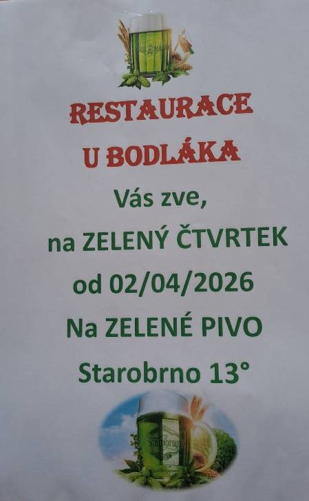 Restaurace u Bodláka Vás zve na zelené pivo. Čepují zelené pivo Starobrno 13°.