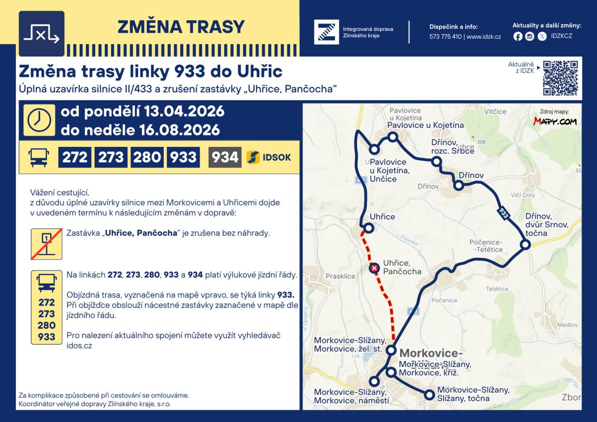 Změna trasy linky 933 do Uhřic