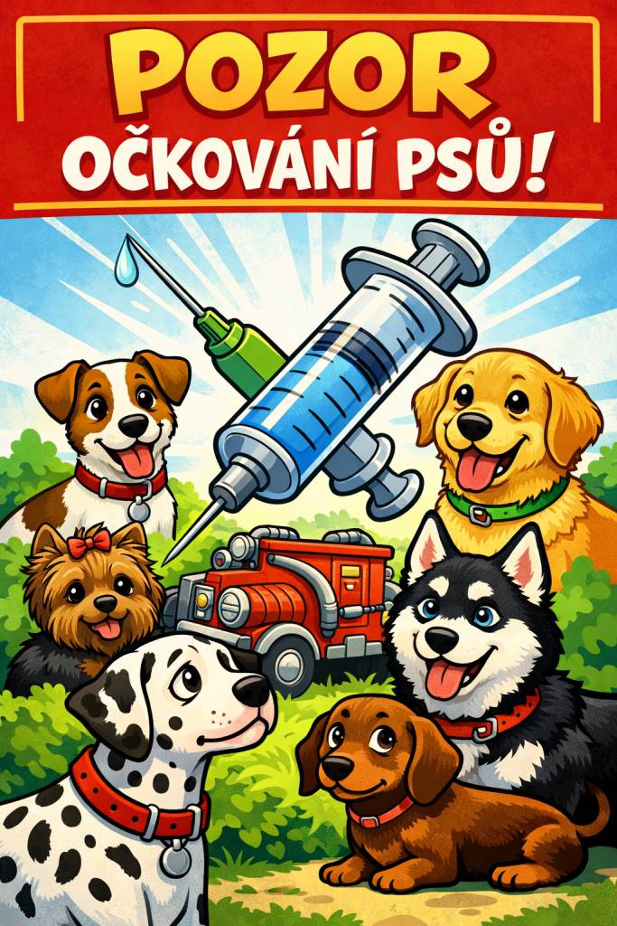 MVDr. Holomek bude v sobotu 4. dubna 2026 od 9:00 do 10:00 hodin očkovat psy u kulturního domu. K dispozici bude roční vakcína proti vzteklině za 100 Kč a tříletá vakcína za 200 Kč.