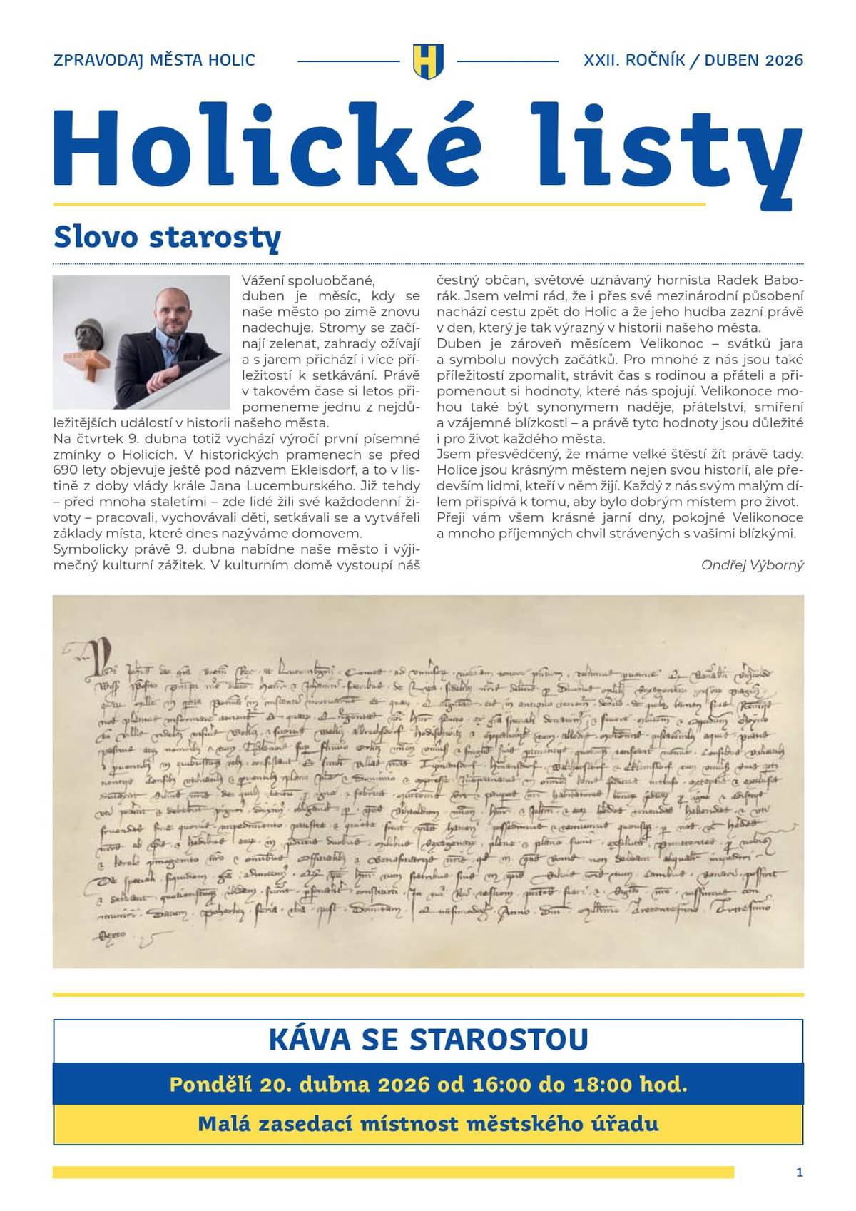 Vážení spoluobčané, zasíláme vám dubnové vydání Holických listů.