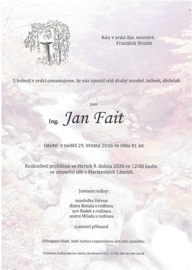 Zesnul v neděli 29.3.2026 ve věku 81 let.