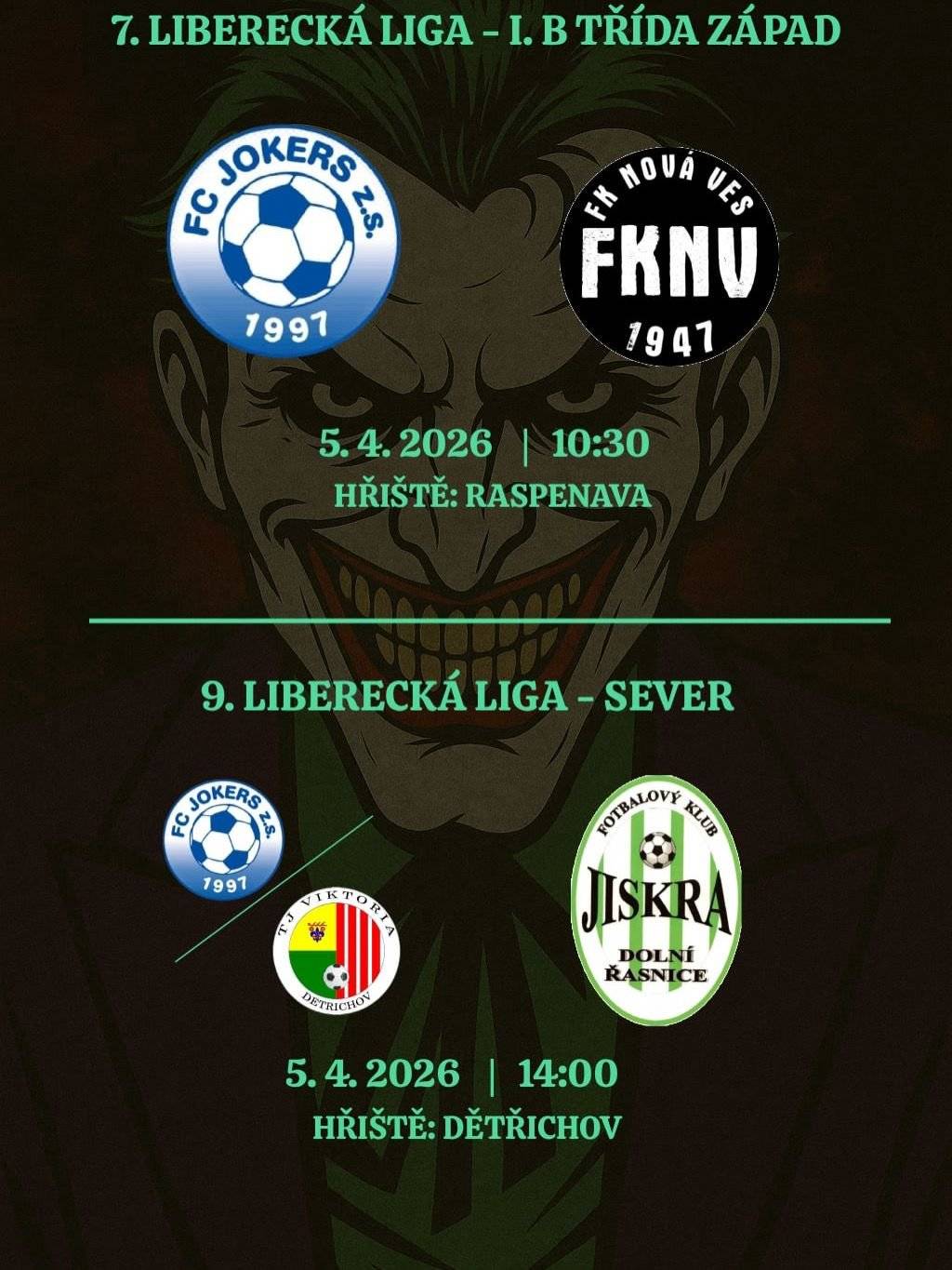 Pozvánka na fotbal v neděli 5.4.2026 od 14:00 hod hřiště Dětřichov