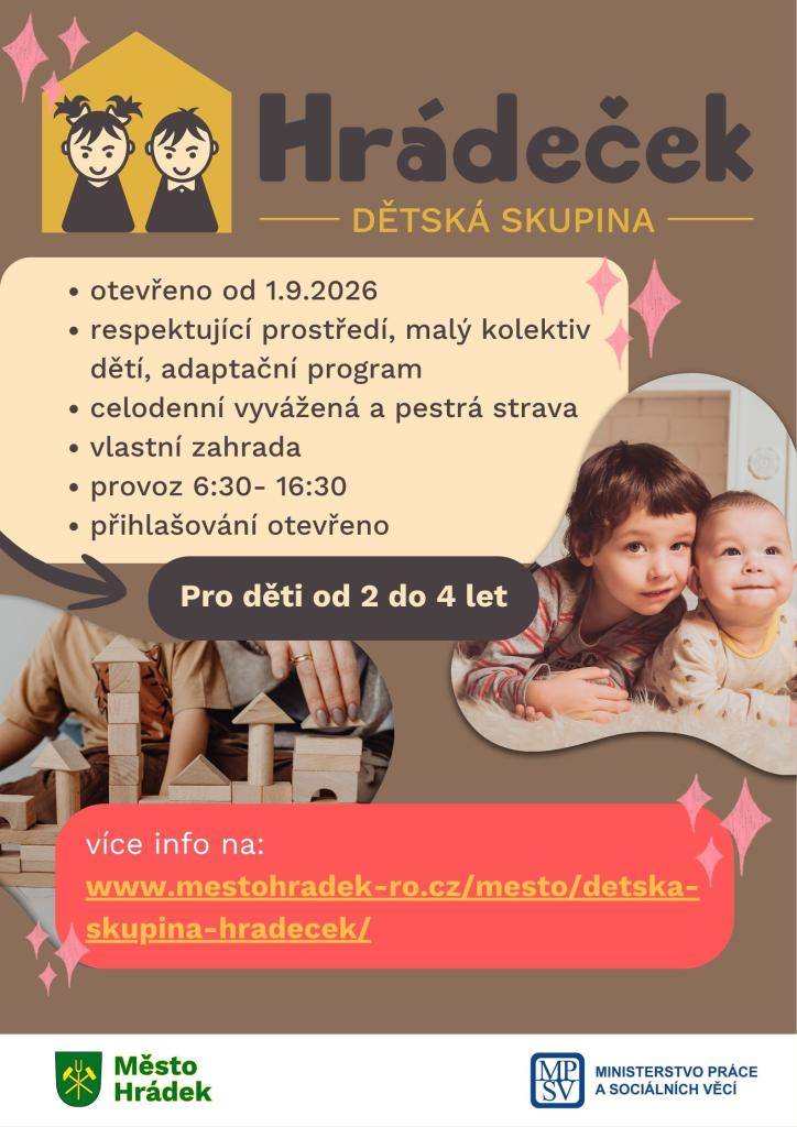 přihlašování otevřeno  pro děti od 2-4 let