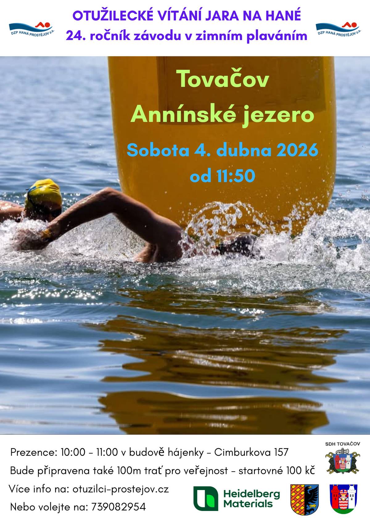 V sobotu 4.4. se koná Otužilecké vítání jara na Hané, zimní plavání na Annínském jezeře. Prezentace je od 10 do 11h v budově hájenky , Cimburkova 157, telef. 739 082 954