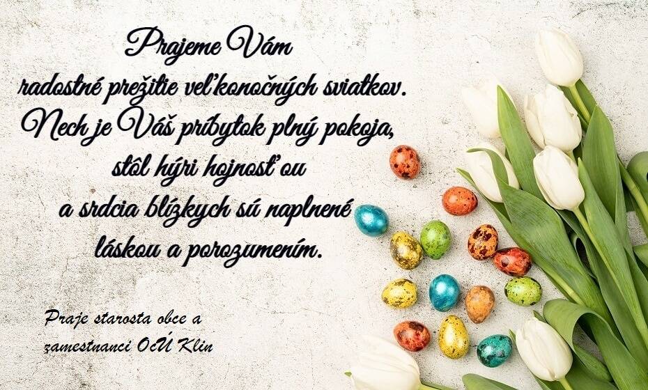 Dňa 2. apríla 2026 bude obecný úrad v Kline zatvorený. Prajeme všetkým občanom príjemné prežitie Veľkonočných sviatkov.