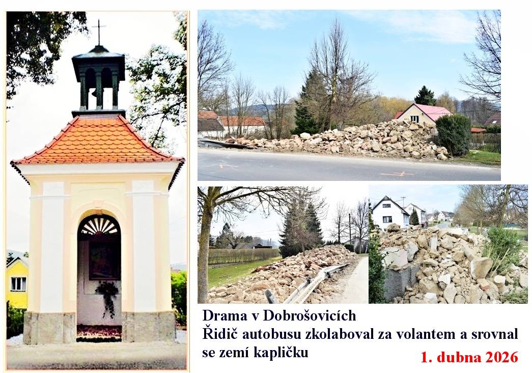 Řidič autobusu zkolaboval za volantem a srovnal se zemí kapličku. Linkový autobus s devíti cestujícími tam po náhlé zdravotní indispozici řidiče vyjel ze silnice, kde zcela zdemoloval zděnou kapličku.