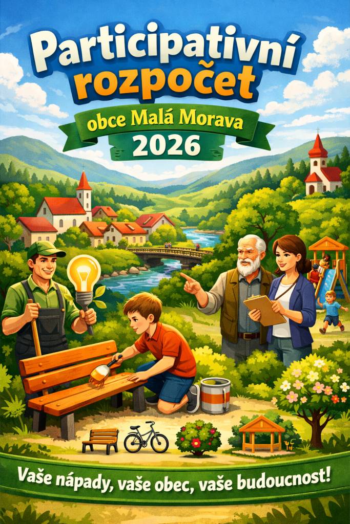 Obec Malá Morava spouští nový ročník participativního rozpočtu, ve kterém mohou občané navrhovat projekty pro zlepšení svých životních podmínek. Máte možnost podávat návrhy do léta 2026, vítězné projekty budou vybrány veřejným hlasováním na podzim a realizovány v roce 2027.