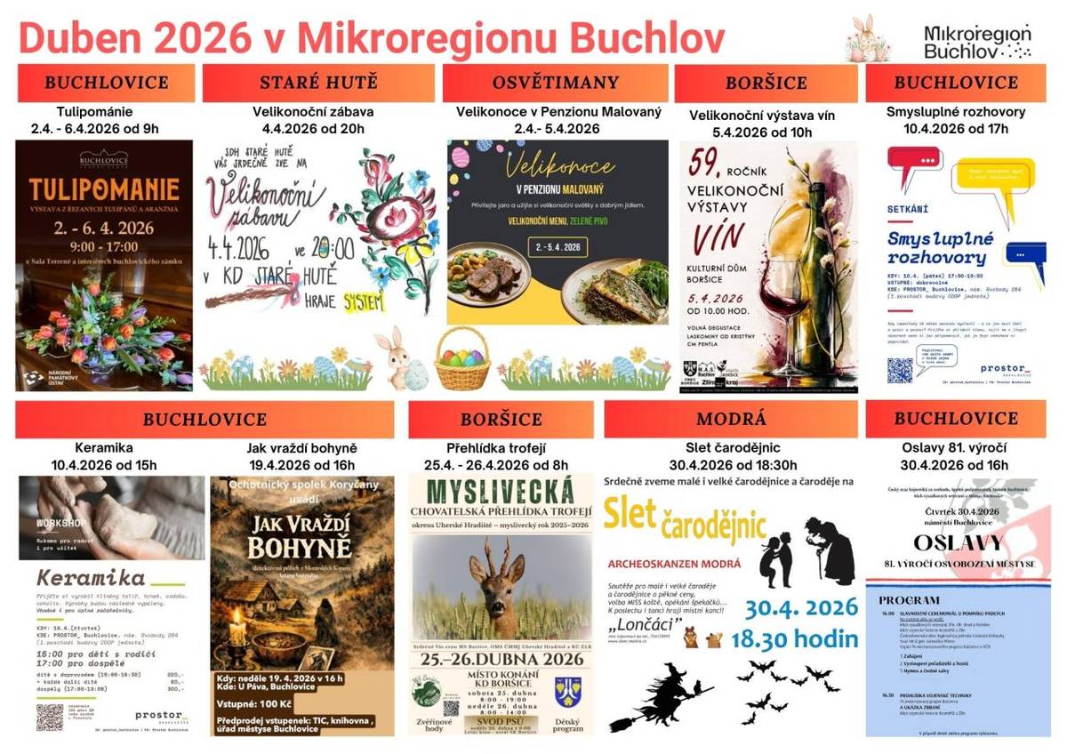 Pozvánka na kulturní akce v Mikroregionu Buchlov v měsíci dubnu 2026