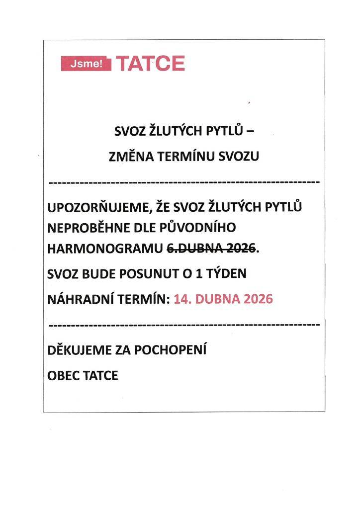 Svoz žlutých pytlů - náhradní termín - oprava termínu