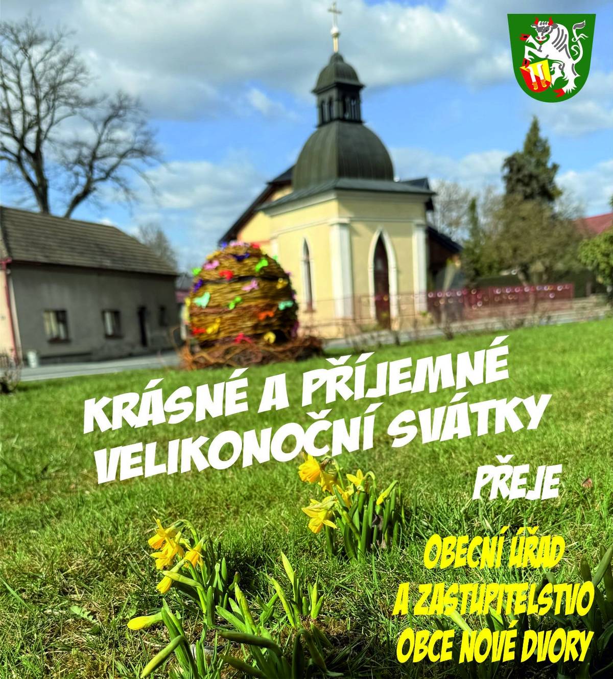 S příchodem jara a velikonoc Vám přejeme hodně zdraví, pohody a radosti v každodenním životě. Ať Vám svátky přinesou klid, úsměv a pozitivní náladu. Krásné a příjemné velikonoční svátky přeje obecní úřad a zastupitelstvo obce.