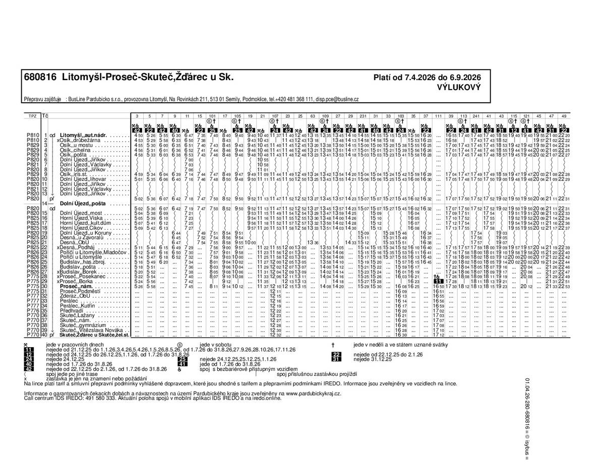 Z důvodu uzavírky silnice v Jiříkově, která začne dne 7. 4. 2026, dojde u některých spojů k časovým úpravám v souvislosti s vedením objízdné trasy.