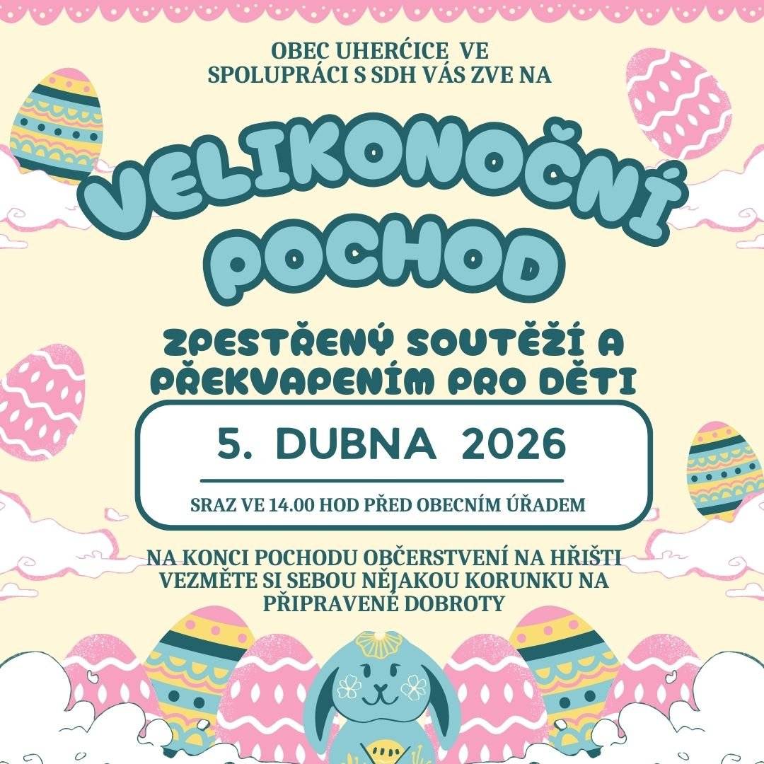 Zveme občany dne 5.4.2026  od 14.00 hod na velikonoční pochod se zakončením na hřišti.