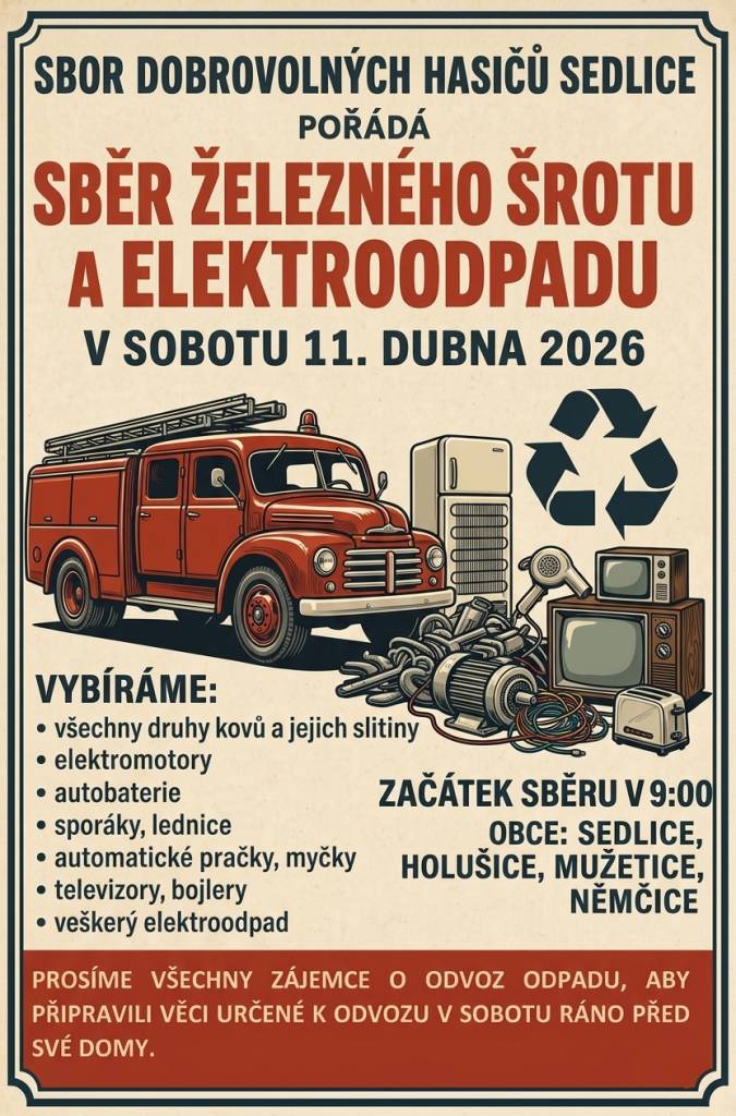 sobota 11. dubna od 9.00 hod.