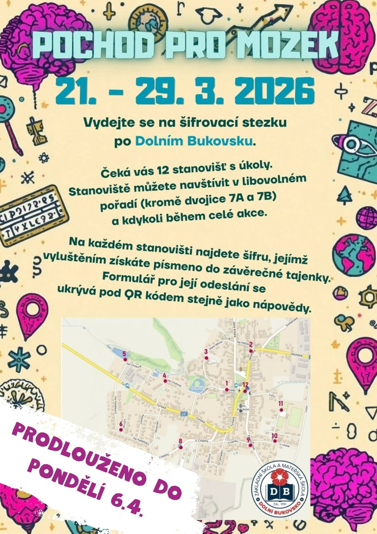 Šifrovací stezka Pochod pro mozek bude prodloužena až do pondělí 6.4.2026.