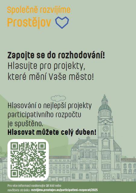 Statutární město Prostějov dnes, 1. dubna 2026, zahajuje hlasovací fázi letošního ročníku participativního rozpočtu „Společně rozvíjíme Prostějov“. Občané mají celý měsíc na to, aby svými hlasy určili, které z navržených projektů na zlepšení veřejného prostoru budou v příštím roce realizovány.                               Číst dál...