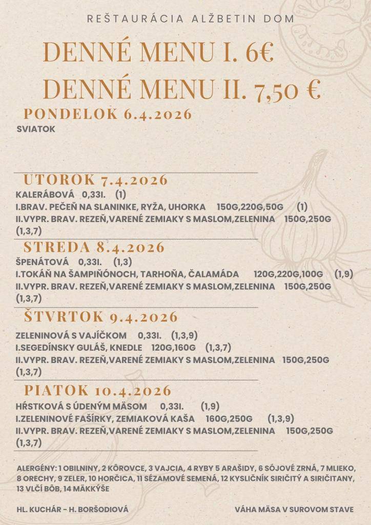 Jedálny lístok 7.4.-10.4.2026